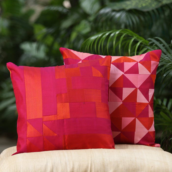 Sarangi x Kambli Studio : Patchwork Silk Cushion Cover - 1505376PIN