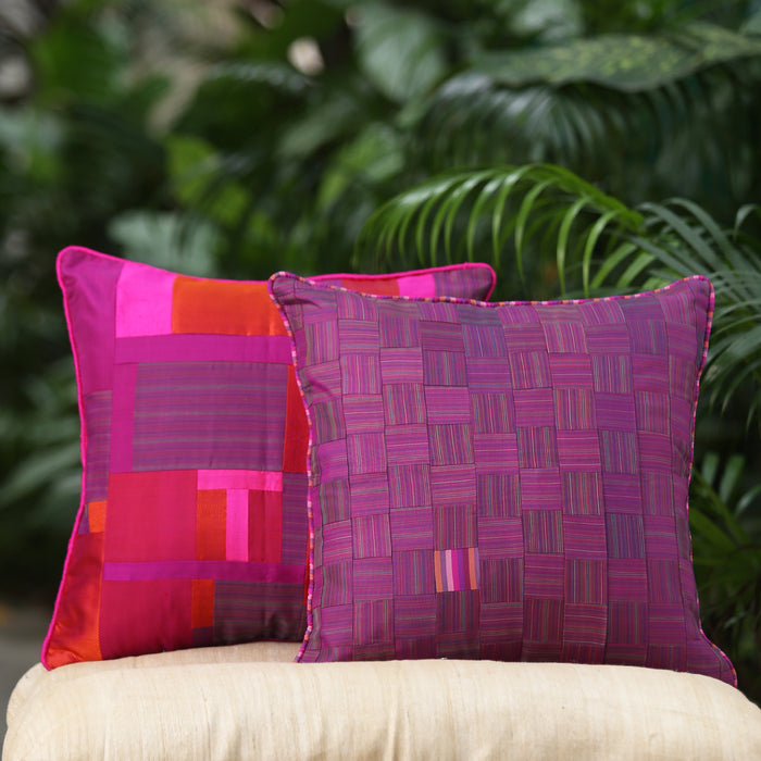 Sarangi x Kambli Studio : Patchwork Silk Cushion Cover - 1505380PIN