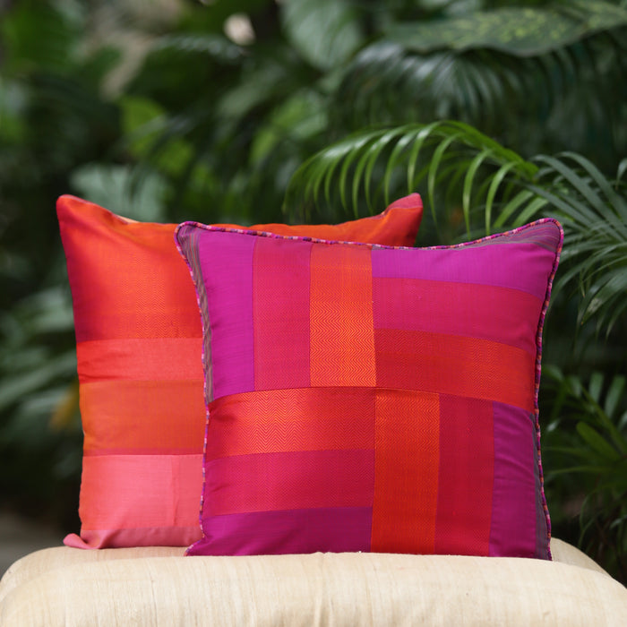 Sarangi x Kambli Studio : Patchwork Silk Cushion Cover - 1505376PIN