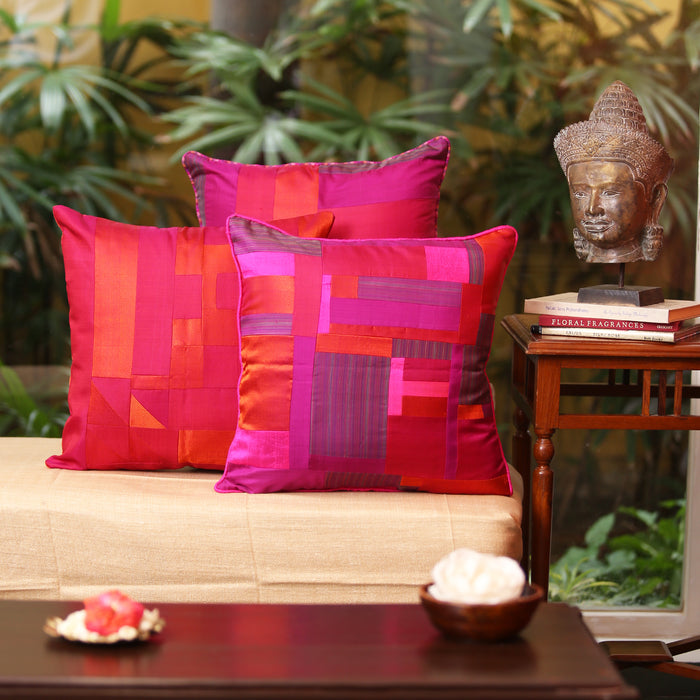 Sarangi x Kambli Studio : Patchwork Silk Cushion Cover - 1505376PIN