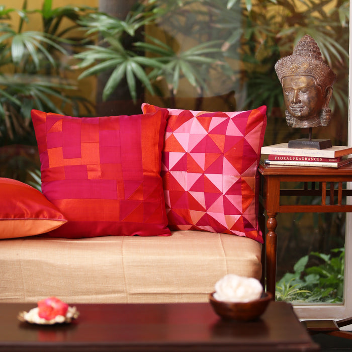 Sarangi x Kambli Studio : Patchwork Silk Cushion Cover - 1505376PIN