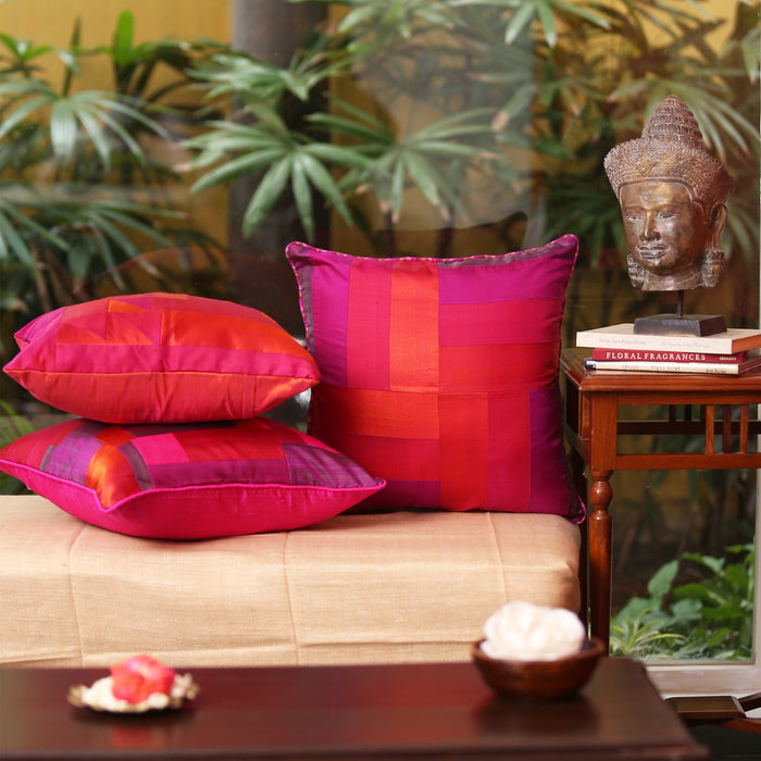 Sarangi x Kambli Studio : Patchwork Silk Cushion Cover - 1505376PIN