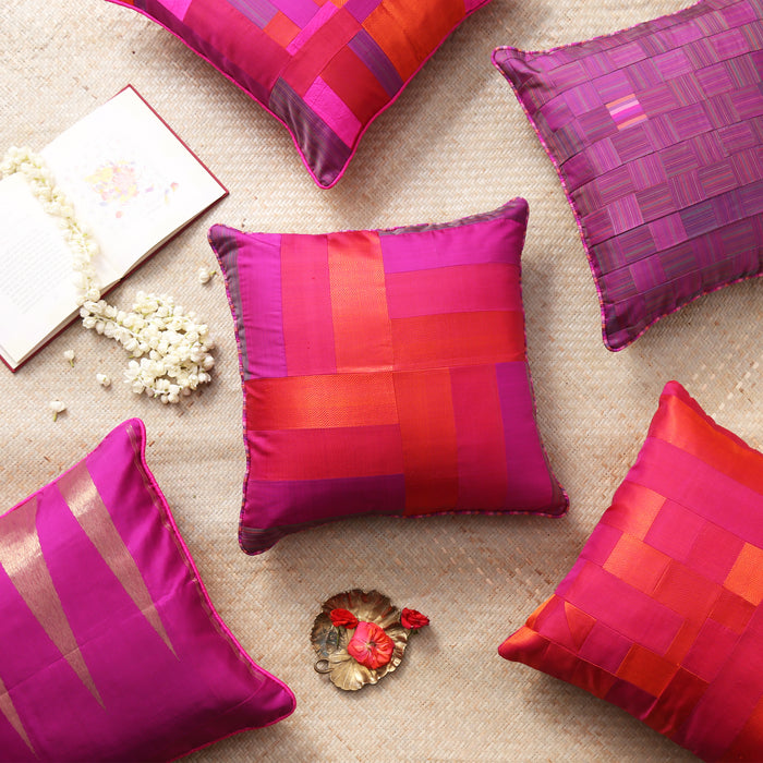 Sarangi x Kambli Studio : Patchwork Silk Cushion Cover - 1505376PIN